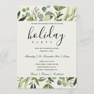 LEAFY GREEN GOLD FOLIAGE CORPORATE HOLIDAY PARTY INVITATION