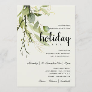 LEAFY GREEN GOLD FOLIAGE CORPORATE HOLIDAY PARTY INVITATION
