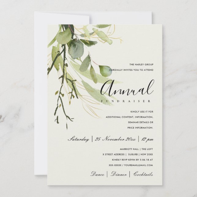 LEAFY GREEN GOLD FOLIAGE CORPORATE PARTY EVENT INVITATION (Front)