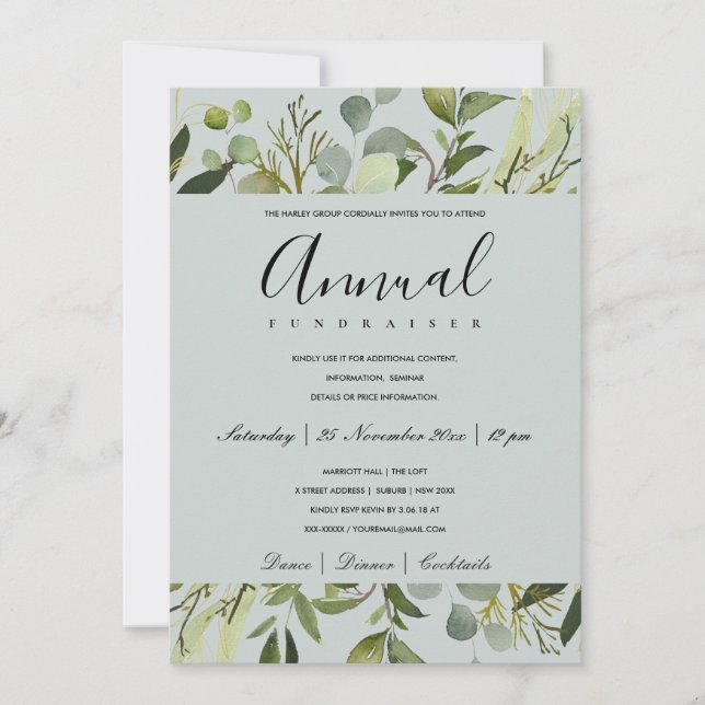 LEAFY GREEN GREY FOLIAGE CORPORATE PARTY EVENT INVITATION (Front)