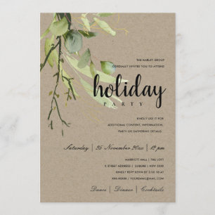 LEAFY GREEN KRAFT FOLIAGE CORPORATE HOLIDAY PARTY INVITATION