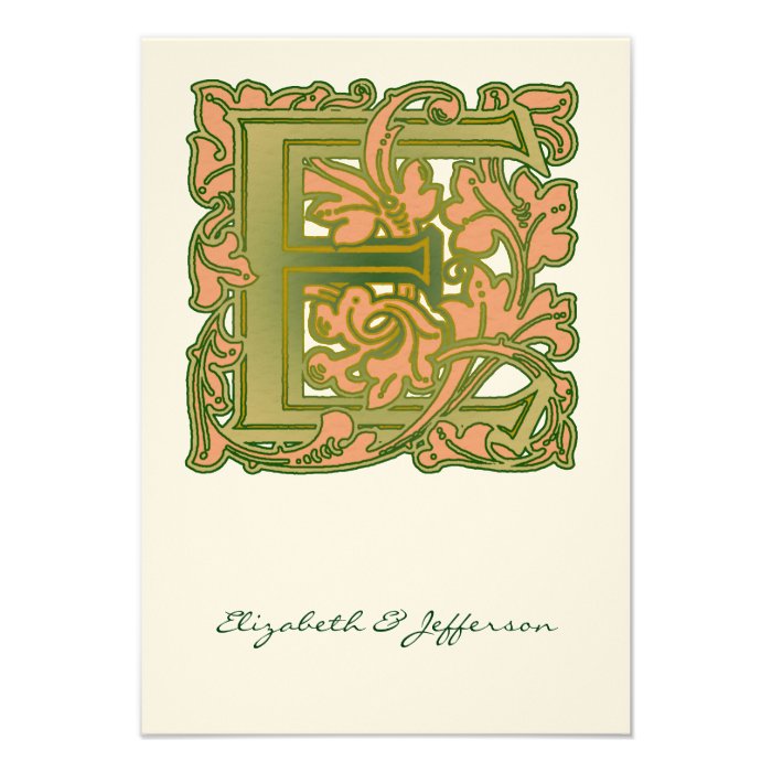 Leafy Green Letter E Monogram Wedding Invitation