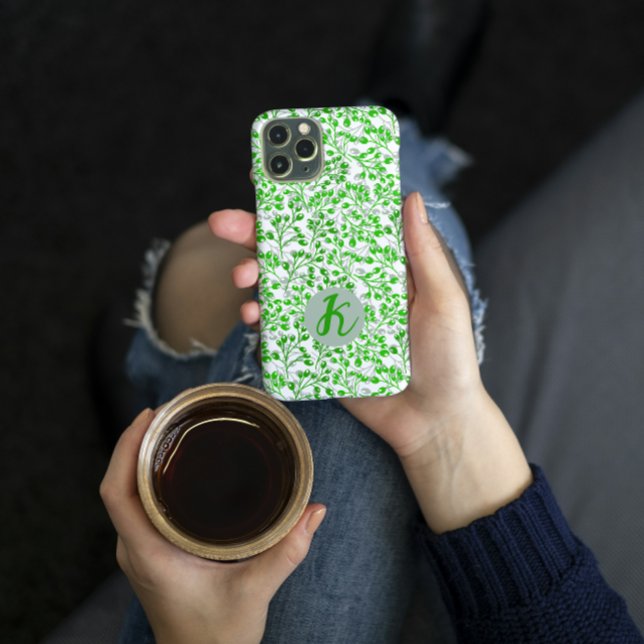 Leafy Green Pattern Modern Elegant Monogrammed Case-Mate iPhone Case (Creator Uploaded)