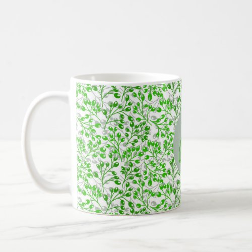 Leafy Green Pattern Modern Elegant Monogrammed Coffee Mug
