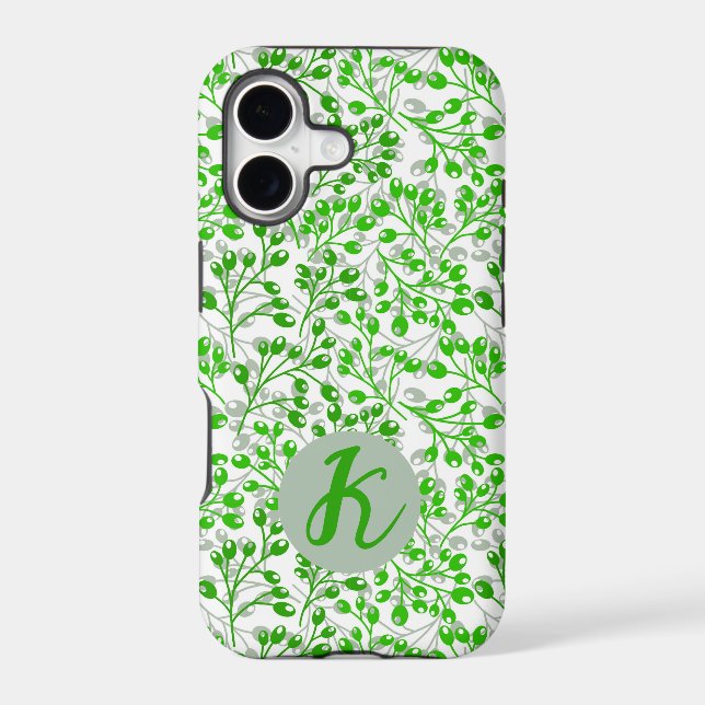 Leafy Green Pattern Modern Elegant Monogrammed Iphone Case (Back)
