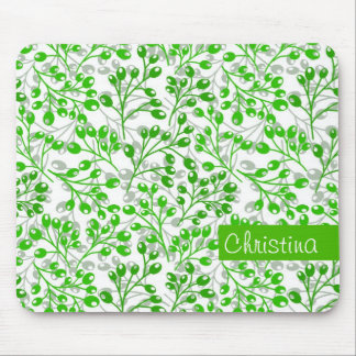 Leafy Green Pattern Modern Elegant Monogrammed Mouse Pad