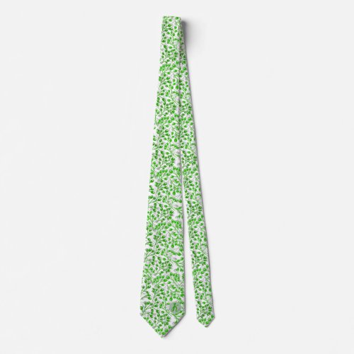 Leafy Green Pattern Modern Elegant Monogrammed Neck Tie