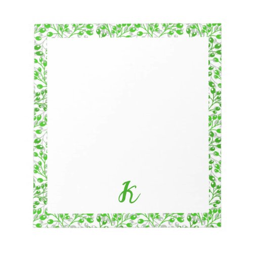 Leafy Green Pattern Modern Elegant Monogrammed Notepad