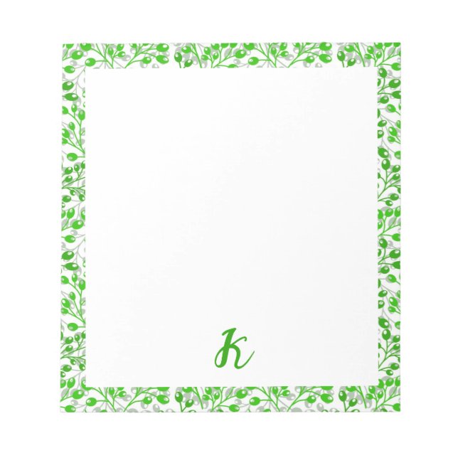 Leafy Green Pattern Modern Elegant Monogrammed Notepad (Front)
