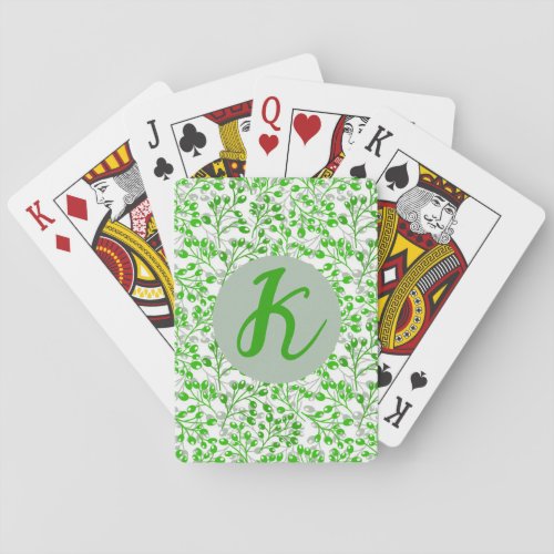 Leafy Green Pattern Modern Elegant Monogrammed Playing Cards