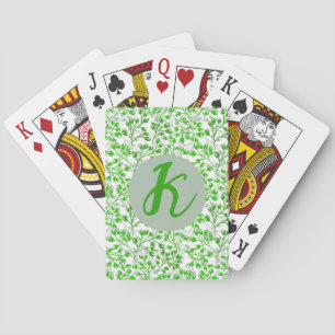 Leafy Green Pattern Modern Elegant Monogrammed Poker Cards