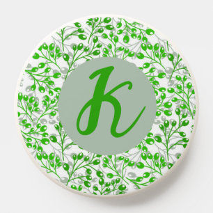 Leafy Green Pattern Modern Elegant Monogrammed PopSocket