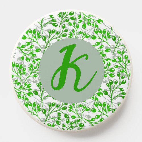 Leafy Green Pattern Modern Elegant Monogrammed PopSocket