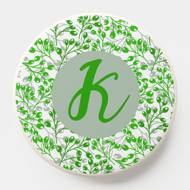 Leafy Green Pattern Modern Elegant Monogrammed PopSocket (Popsocket)