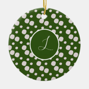 Leafy Green Pink Dots Initial Ceramic Ornament