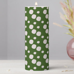 Leafy Green Pink Dots Pillar Candle