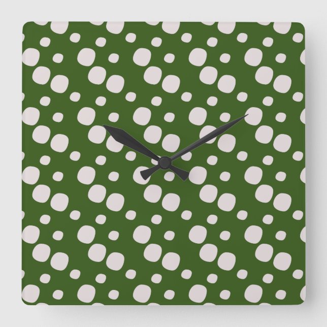 Leafy Green Pink Dots Square Wall Clock (Front)