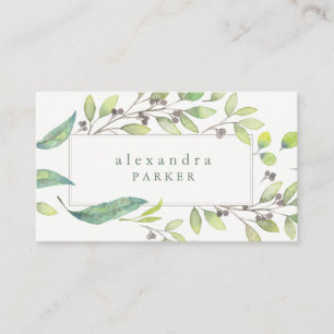 Leafy Green Trendy Watercolor Frame Business Card