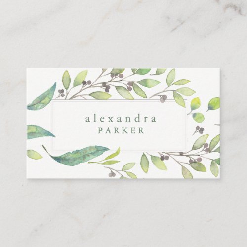 Leafy Green  Trendy Watercolor Frame Business Card