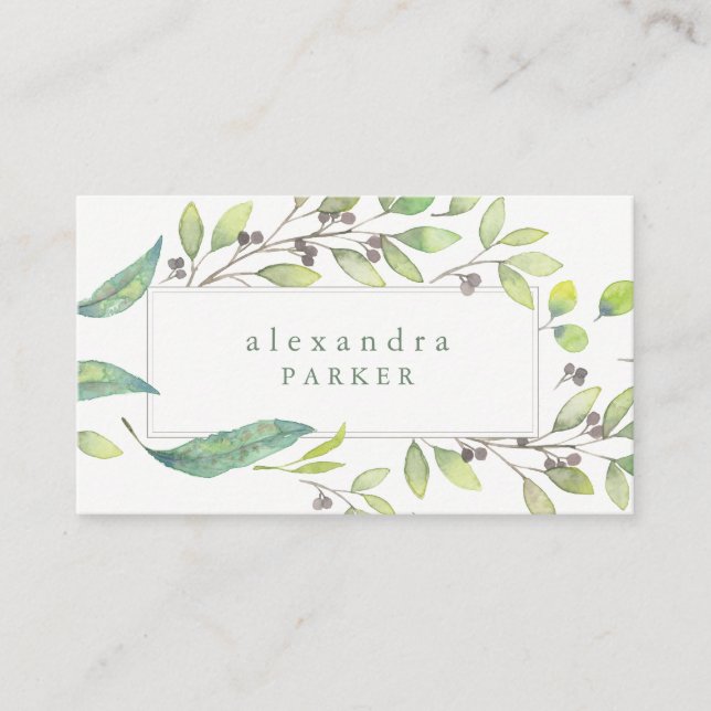 Leafy Green | Trendy Watercolor Frame Business Card (Front)