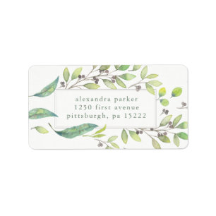 Leafy Green Trendy Watercolor Frame Label