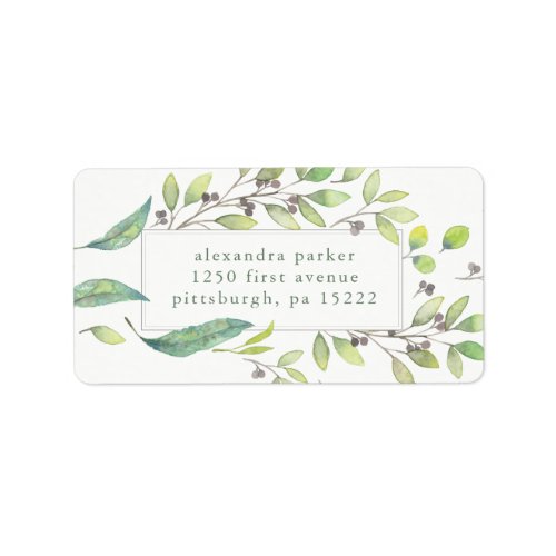 Leafy Green  Trendy Watercolor Frame Label