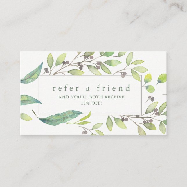 Leafy Green | Trendy Watercolor Frame Referral Card (Front)