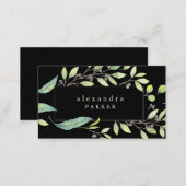 Leafy Green | Trendy Watercolor on Black Business Card (Front/Back)