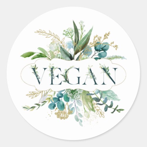 Leafy Green Vegan Design Classic Round Sticker