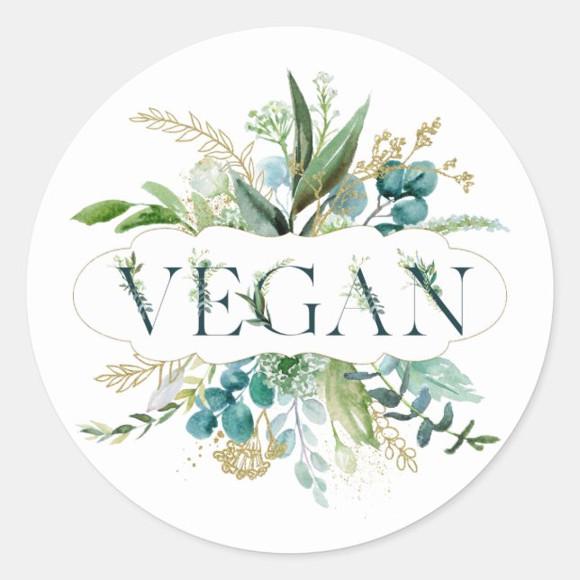 Leafy Green Vegan Design Classic Round Sticker (Front)