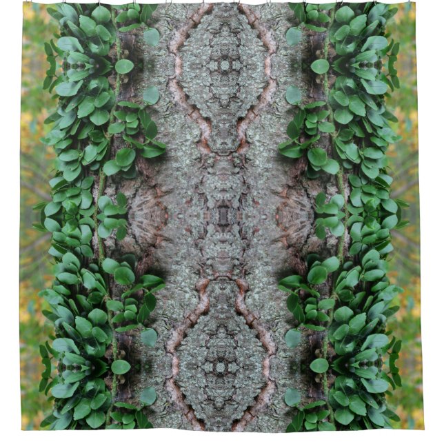 Leafy Green Vine On Tree Nature Art Shower Curtain (Front)