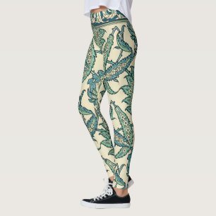 Leafy Green Vintage Arabic Botanical Pattern Leggings