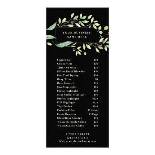 Leafy Green Watercolor Frame  Salon Price List Rack Card