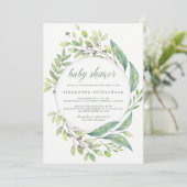 Leafy Green | Watercolor Wreath Baby Shower Invitation (Standing Front)