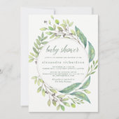Leafy Green | Watercolor Wreath Baby Shower Invitation (Front)