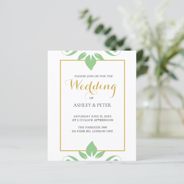 Leafy Green Wedding Invitation (Standing Front)