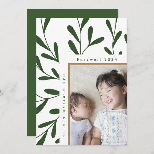 Leafy Green White Frame Photo Farewell 2023 Holiday Card