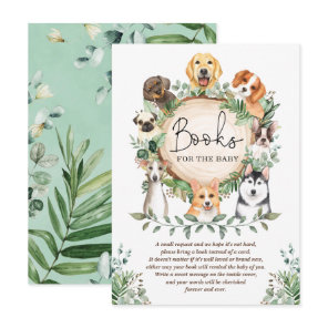 Leafy Greenery Puppy Dog Books for Baby Shower Enclosure Card