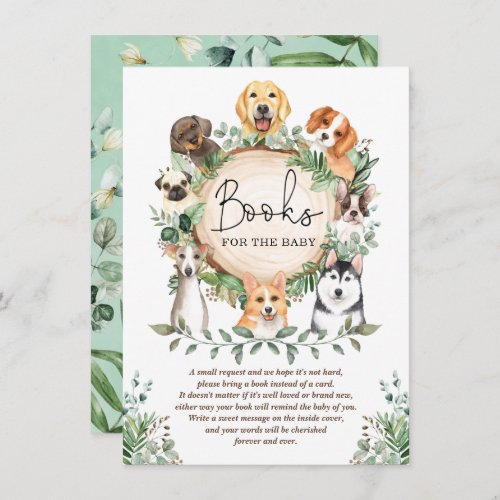 Leafy Greenery Puppy Dog Books for Baby Shower Enclosure Card