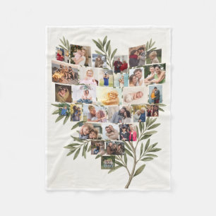 Leafy Heart Shape Family Photo Collage Fleece Blan Blanket