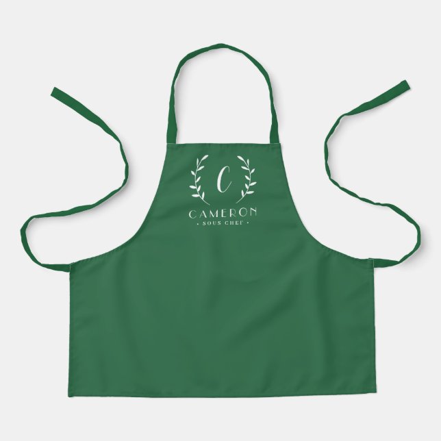 Leafy Initial Editable Color Custom Kid Apron (Front)