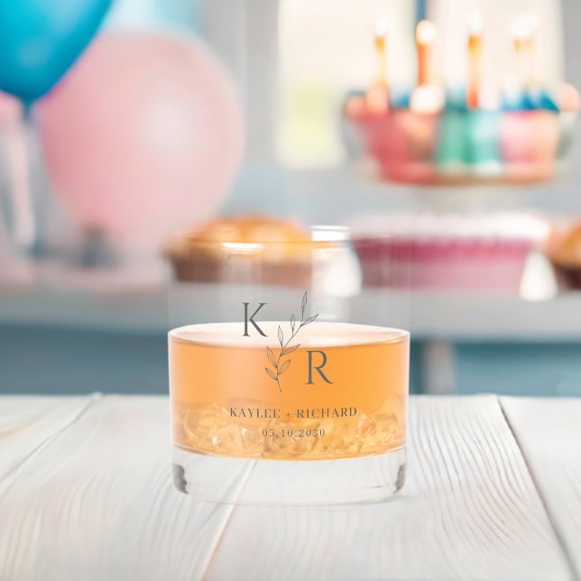 Leafy Initials Monogram Wedding Rehearsal Dinner Whiskey Glass (Insitu (Baby Shower))