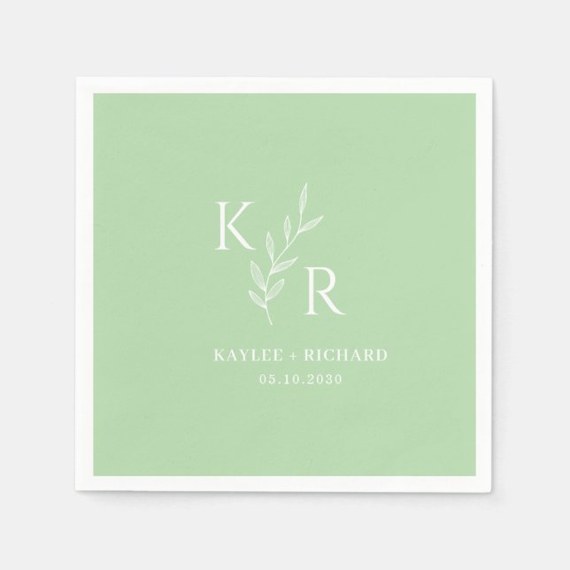 Leafy Initials Wedding Engagement Bridal Shower Napkins (Front)