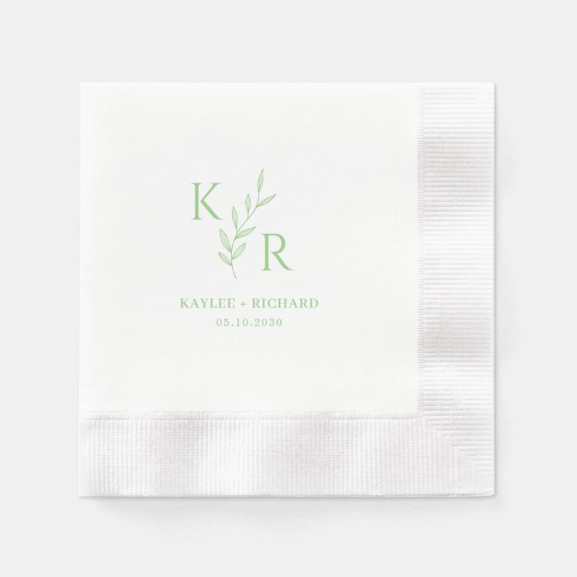 Leafy Initials Wedding Engagement Bridal Shower Napkins (Front)