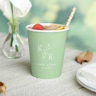 Leafy Initials Wedding Rehearsal Engagement Party Paper Cups