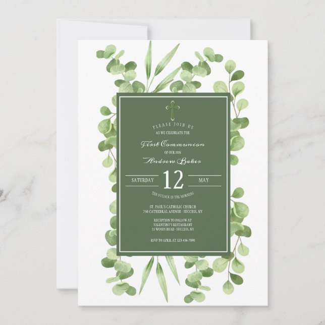 Leafy Jade Religious Invitations (Front)