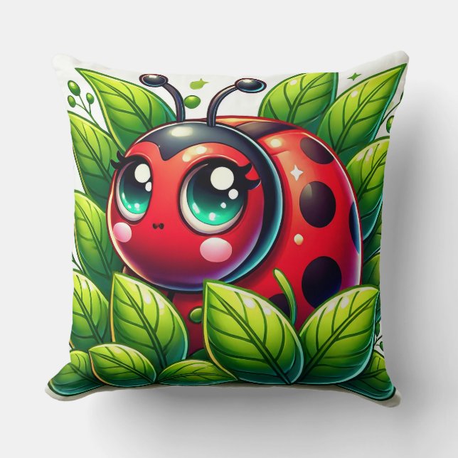 🐞 Leafy Ladybug Garden Scene For Cozy Home Decor  Throw Pillow (Front)
