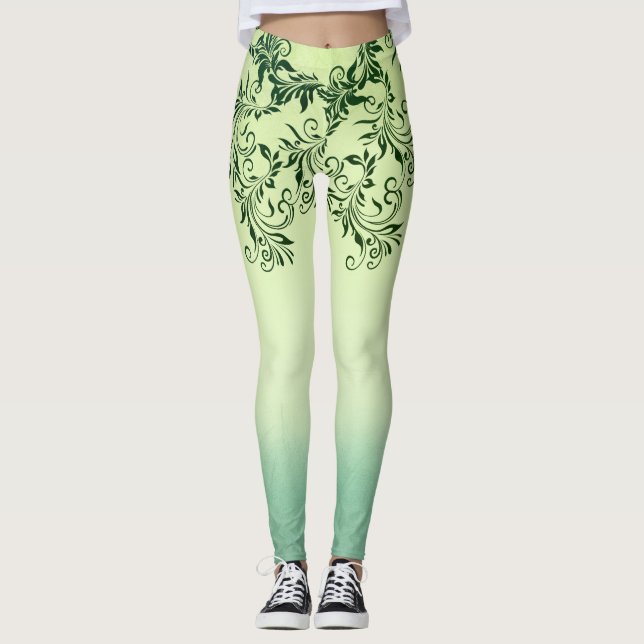 Leafy lime green dream leggings (Front)