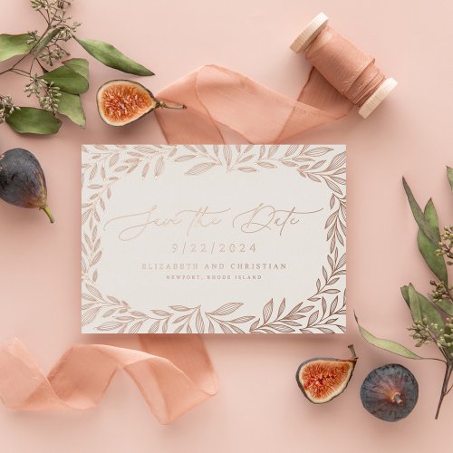 Leafy Minimal Modern Save The Date Foil Invitation