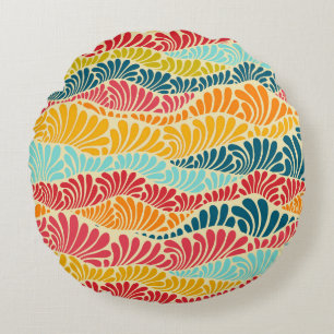 Leafy Mosaic Round Pillow